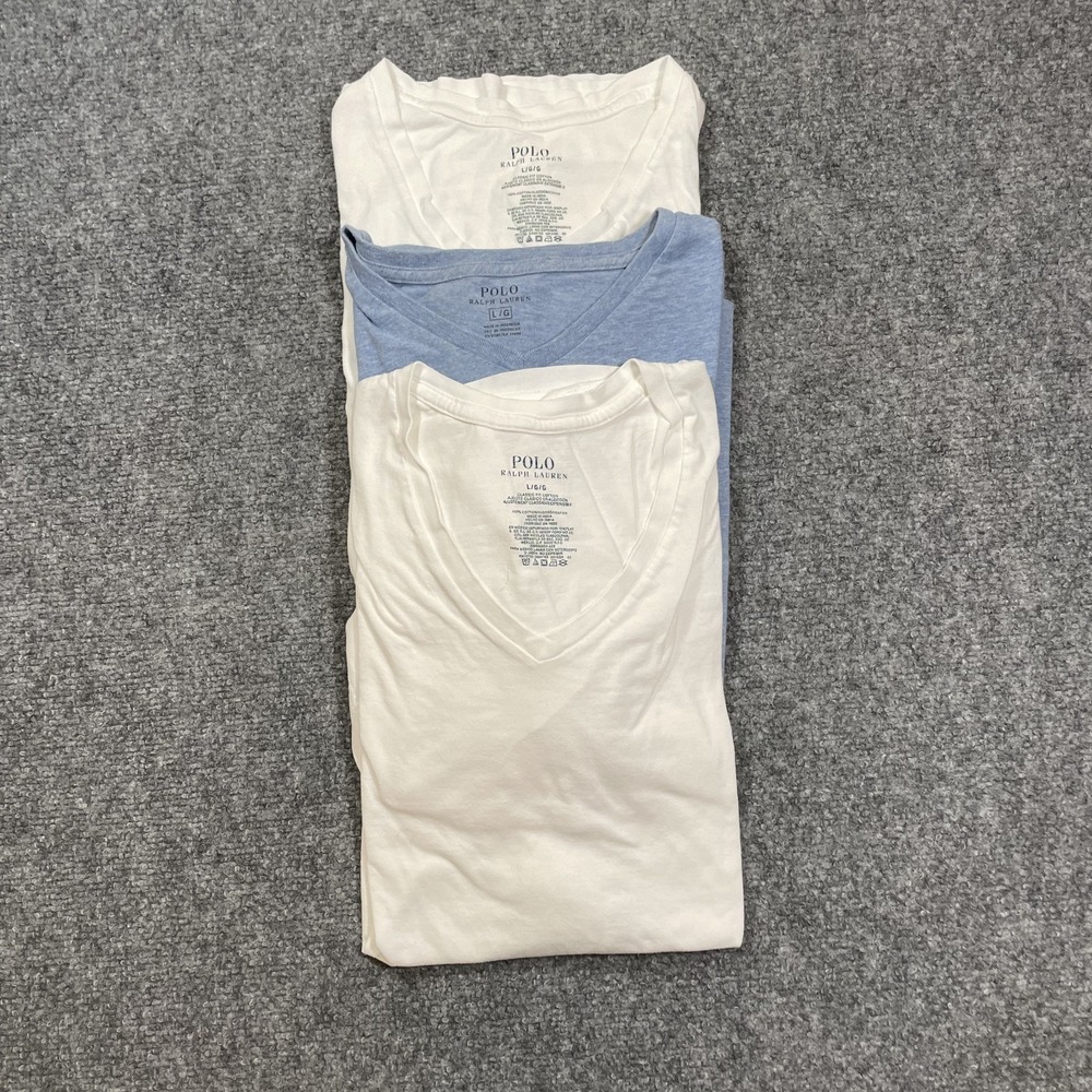 Polo Ralph Lauren T Shirts LOT OF 3 Men's Large White Blue V Neck Tee Cotton - Picture 3 of 14